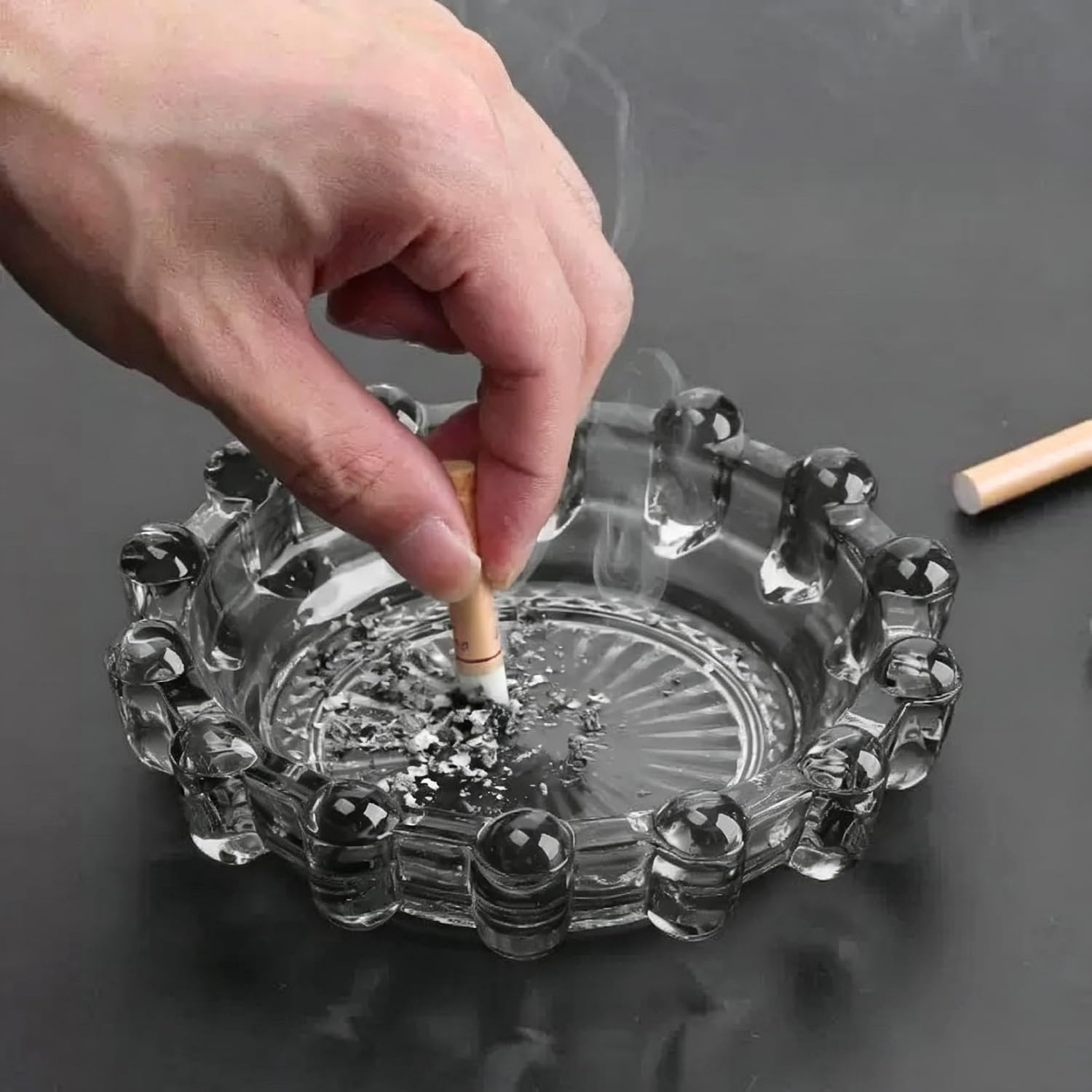 Glass Ashtrays for Cigarettes Portable Ashtray Ash Holder for Indoor Outdoor Patio Ash Tray for Office Home Tabletop Décor (Grey)