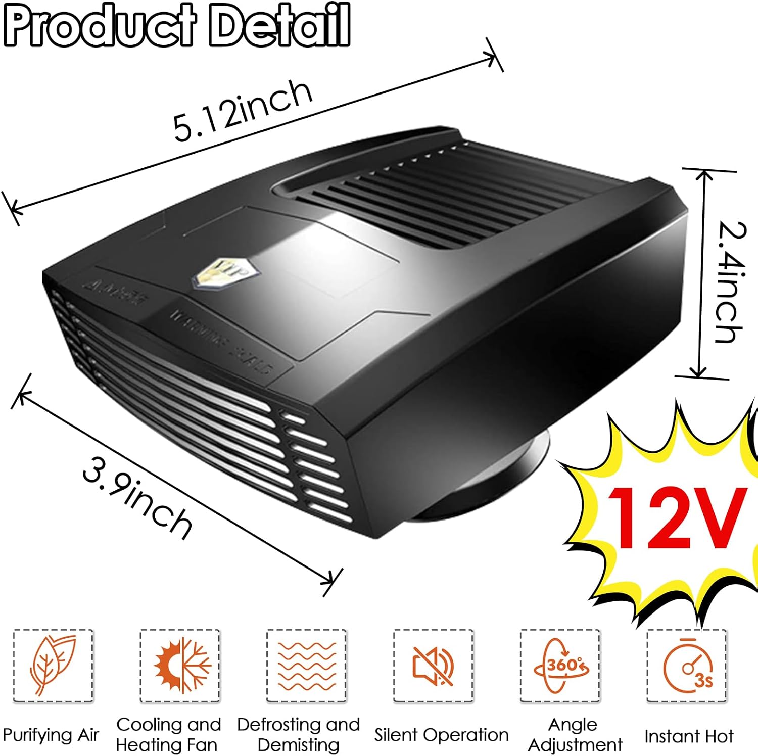 Car Heater - Portable Heater for Car, 12V 200W Car Heater That Plugs Into Cigarette Lighter, Car Defroster Windshield Demister, Auto Defogger 360° Rotatable Heater for Car, SUV, Jeeps, Trucks, MPV