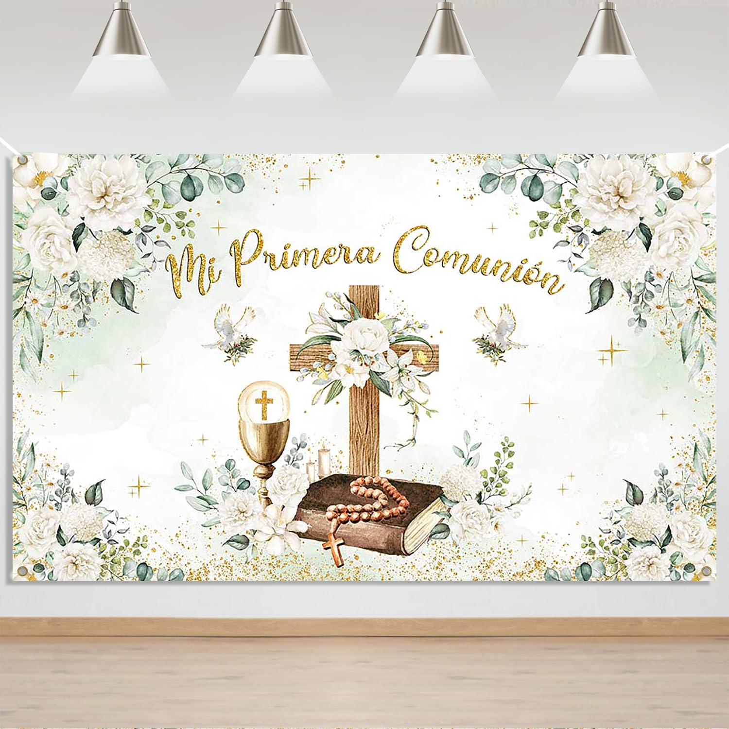 Mocsicka Mi Primera Comunion Backdrop Banner First Holy Communion Baptism Decorations Greeney Christening God Bless Party Photography Background