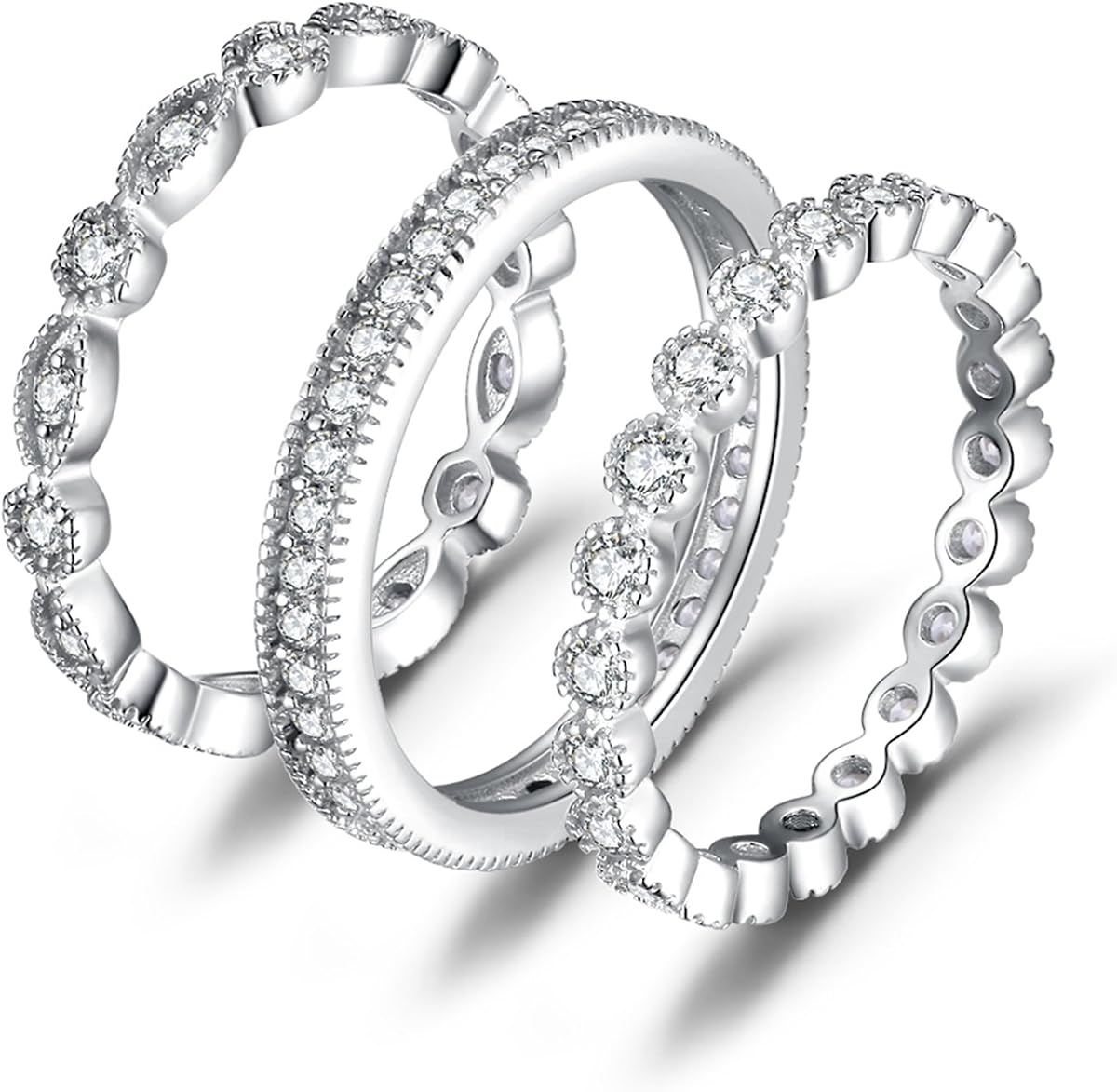 JewelryPalace Anillos de plata de ley 925 para mujer, alianzas de boda apilables | Chapado en oro de 14 quilates, promesa de circonita cúbica para ella, bandas de eternidad de diamantes de imitación CZ para mujer