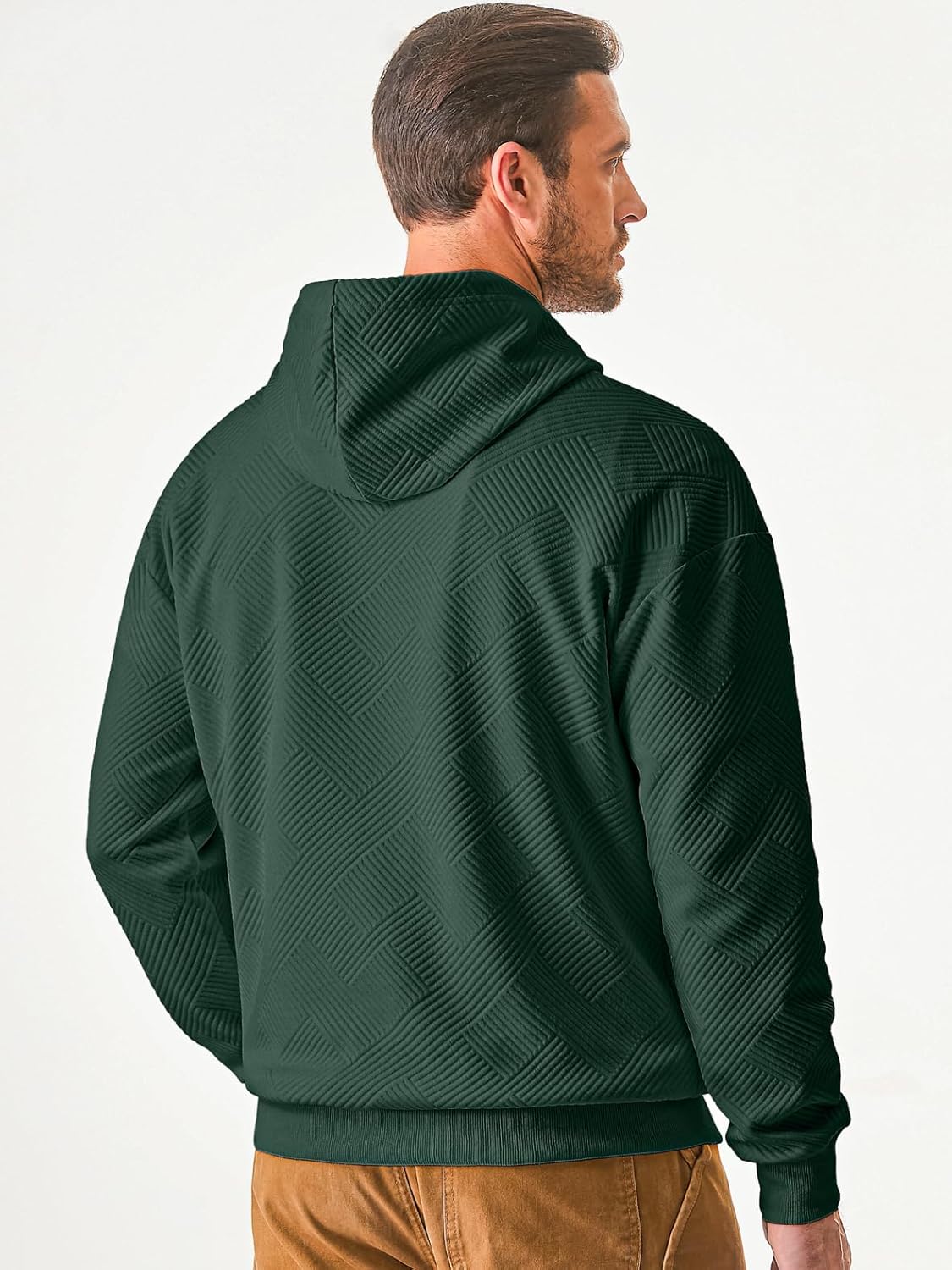 Men's Casual Soild Color Hooded Sweatshirts Geometric Texture Graphic Long Sleeve Pullover Hoodies - Image 2