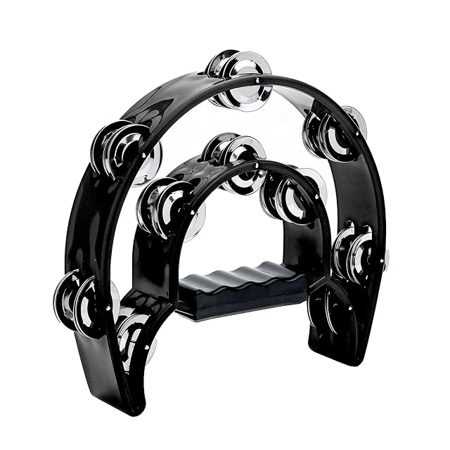 Musfunny Tambourine Double Row Metal Jingles Hand Held Percussion Half-Moon Tambourines Musical Instrument Gifts for Adults Party -