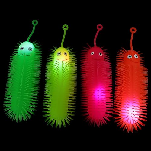 Miniatura 9 de NUOBESTY Juguetes brillantes de oruga – 4 juguetes luminosos para apretar para niños, gusanos acolchados creativos para aliviar el estrés, perfectos