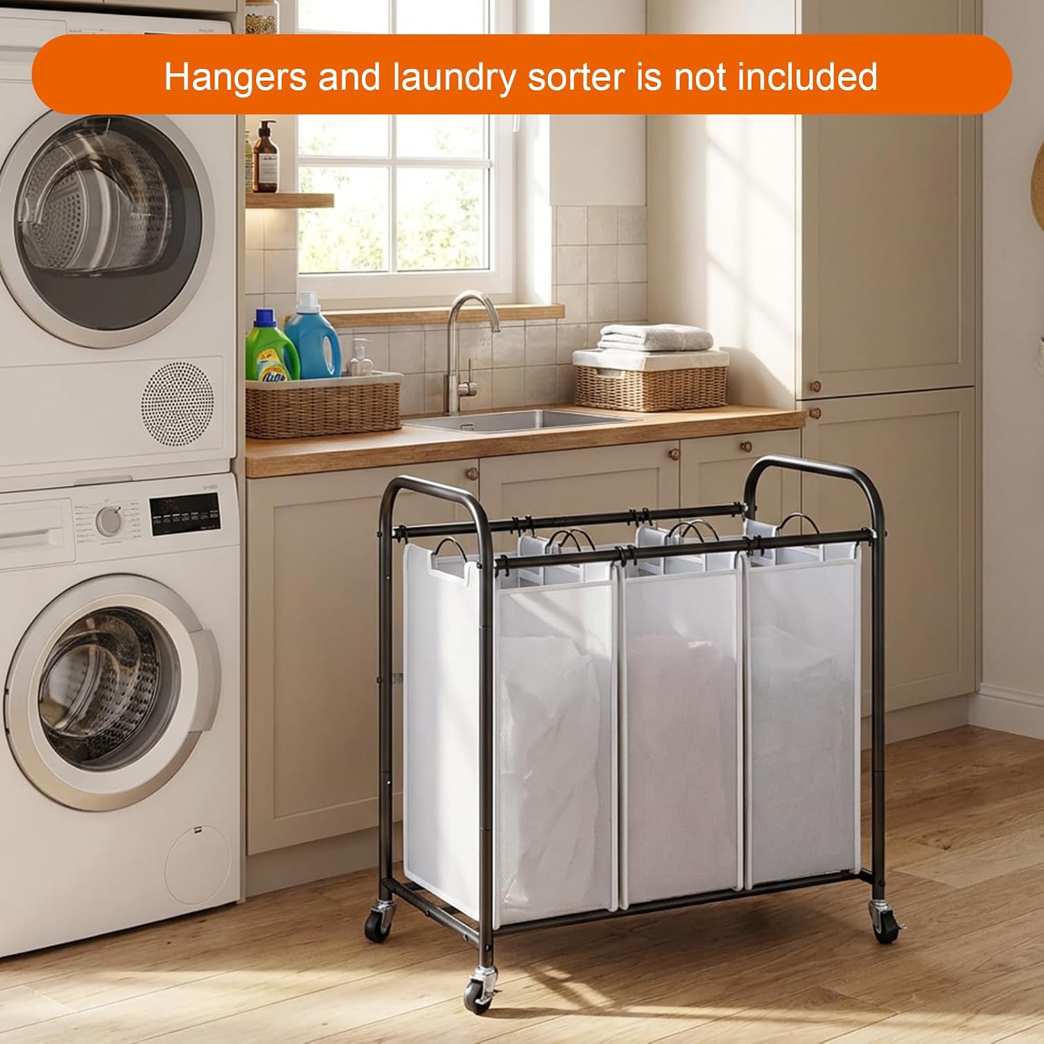 4 Pcs Laundry Sorter Replacement Bags, Removable Hamper Cart Storage Organizer, Gray Oxford Cloth, No Hooks, 22 x 15 x 9 Inches