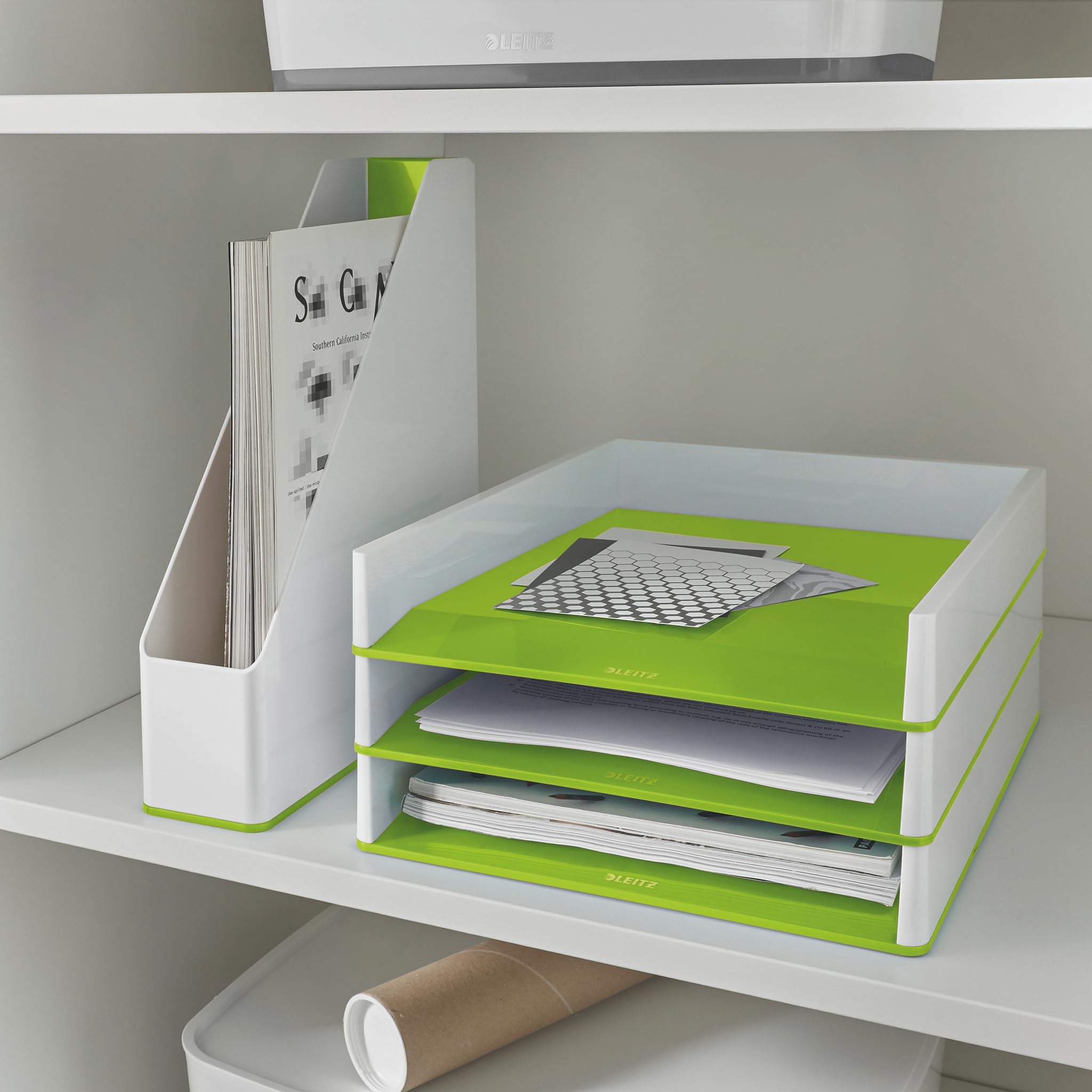 Leitz Wow, 53611054 - Set di 4 cestini per lettere, formato A4, colore: Bianco/Verde