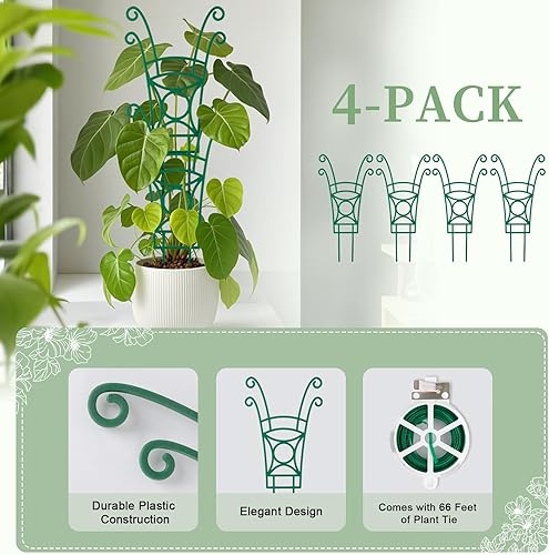 Miniatura 4 de Paquete de 4 enrejados apilables para plantas trepadoras, enrejado de jardín para interiores y exteriores, soporte para plantas de hiedra, hoya y