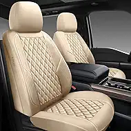 Premium Leather Car Seat Covers Full Set,Universal Fit for Cars,Trucks&SUVs,Waterproof Car Seat Cushion,Full Coverage Car Seat Protector with 5 Seats,Beige