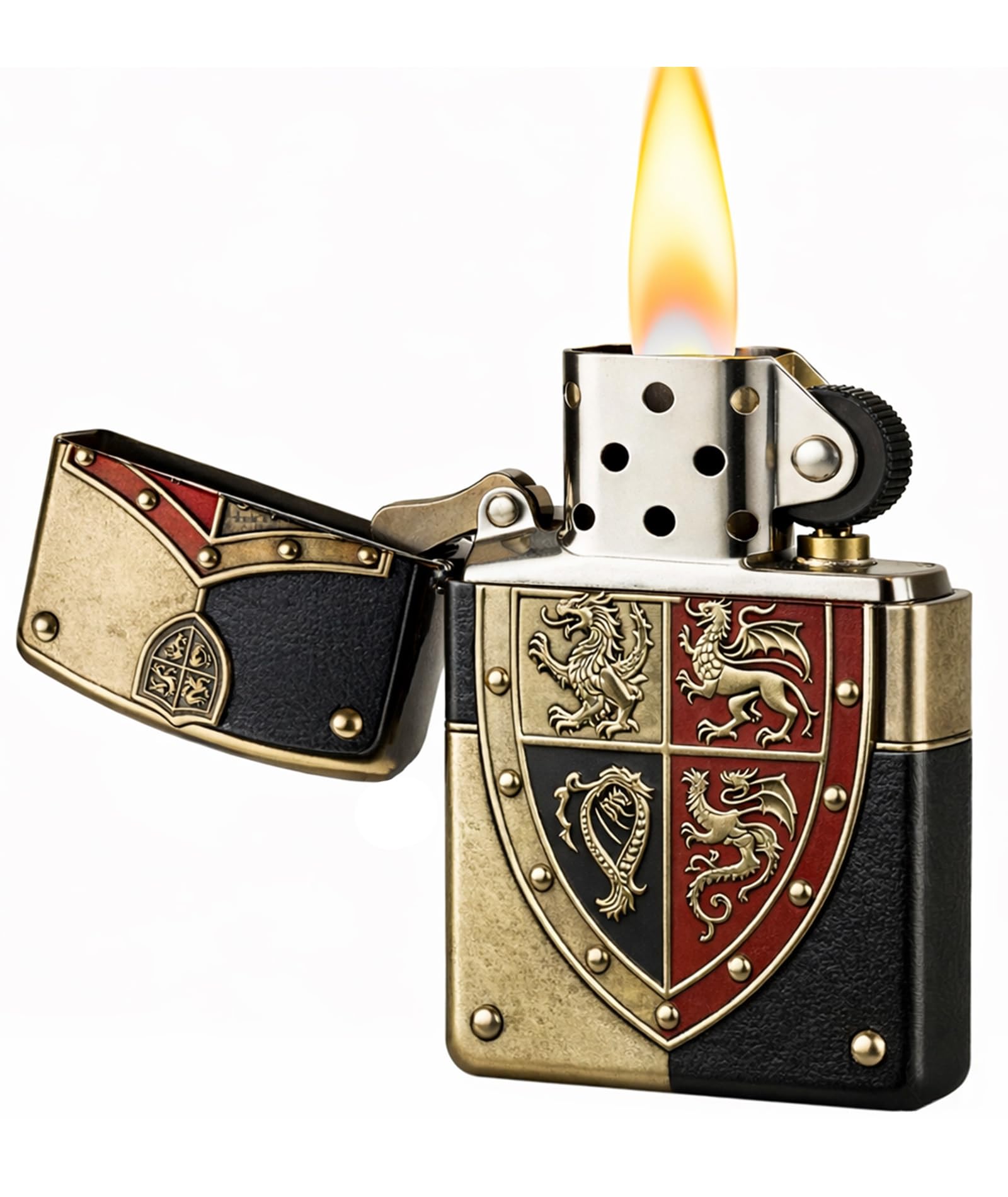Vintage Dragon Wheel Grinding Kerosene Lighter Reusable Soft Flame Flip Top Windproof Fire Trench Lighter for Outdoor Use (C)