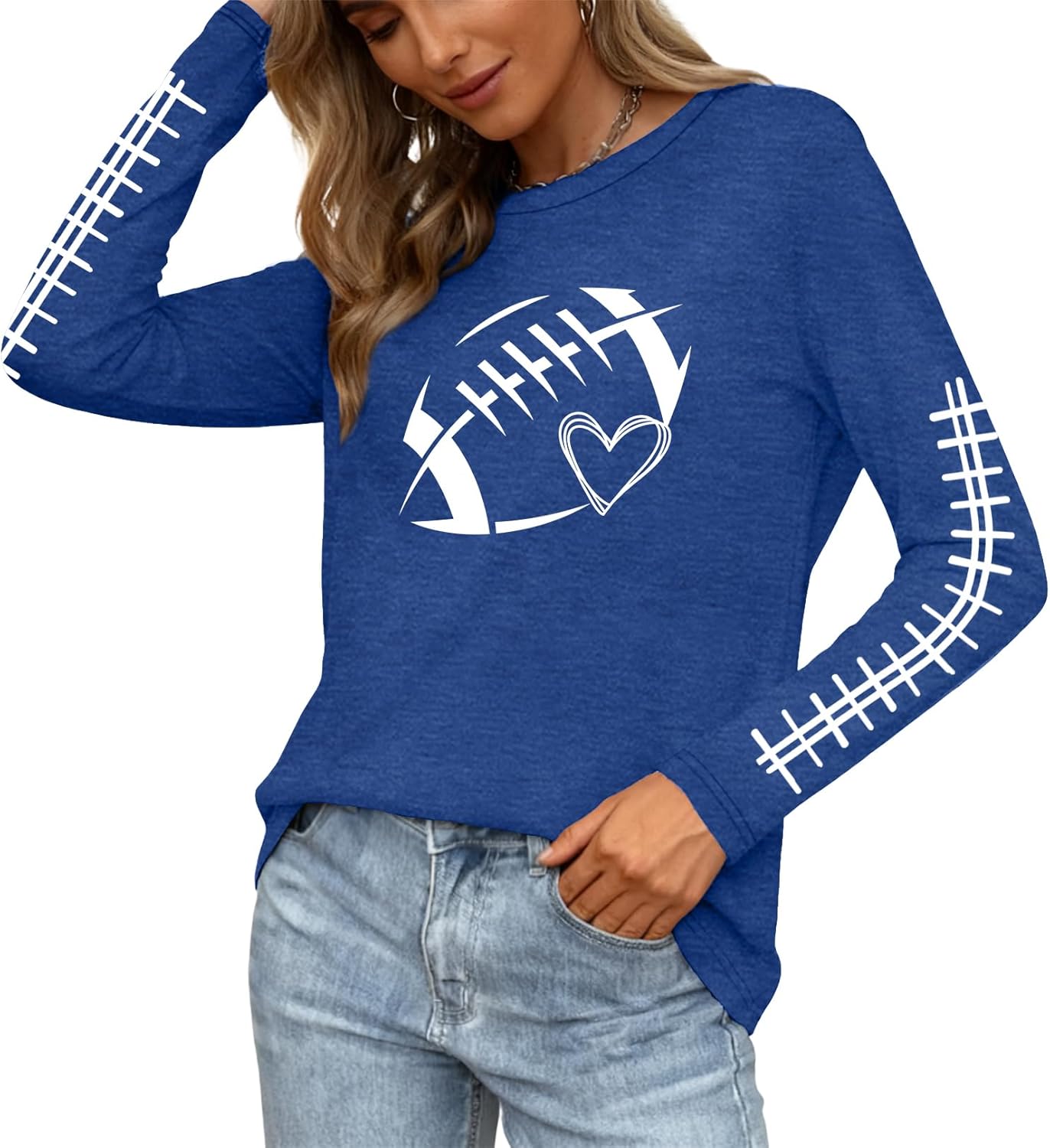 PECHAR Football Shirts for Women: Game Day Shirts Gameday Football Mom Shirt Cute Rugby Graphic Long Sleeve Tops - Image 2