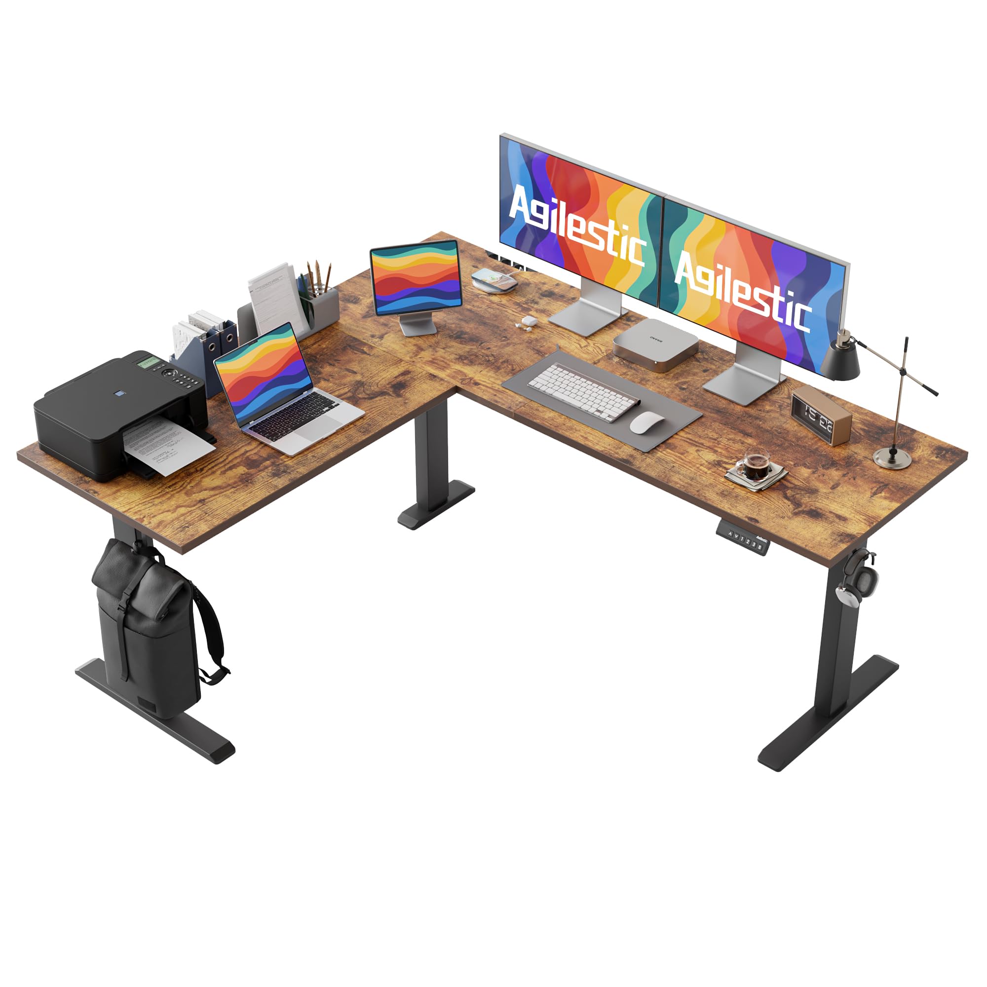 Agilestic L Shaped Standing Desk Adjustable Height, 63 Inch, Rustic Brown