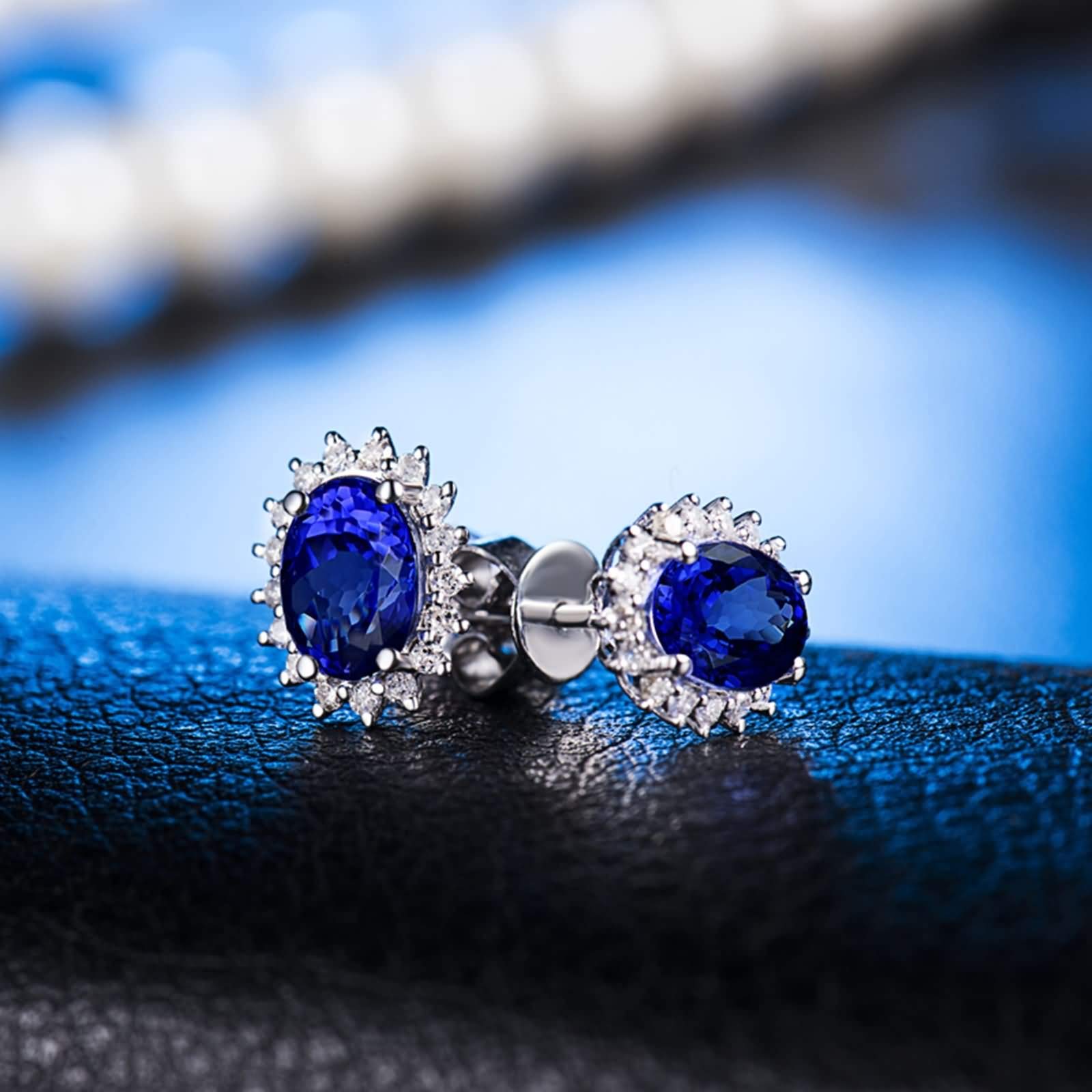 Epinki Weiß Gold 750 Ohrringe Mädchen, Blume Damenohrringe mit Tansanit 1.32ct Blau, Freundschaft Geschenk, Weiß Gold