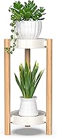 Vista 9 de Wisuce Soportes de Plantas de Bambú para Interiores, Bandeja de Acero de 2 Niveles Soporte Alto para Plantas de Esquina y Estante de Exhibición