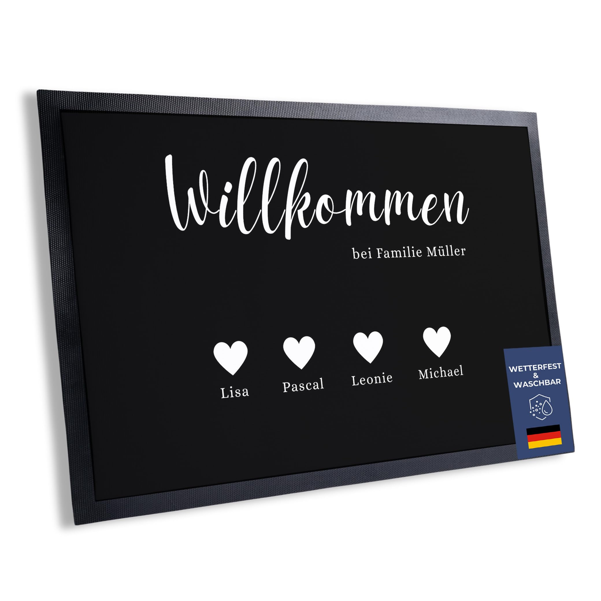 Personalisierte Fußmatte Willkommen bei Familie [Nachname] – Geschenk zum Einzug | Fußmatte außen & innen | Flur Deko & Wohnung Zubehör (Willkommen bei, 60 x 85 cm)