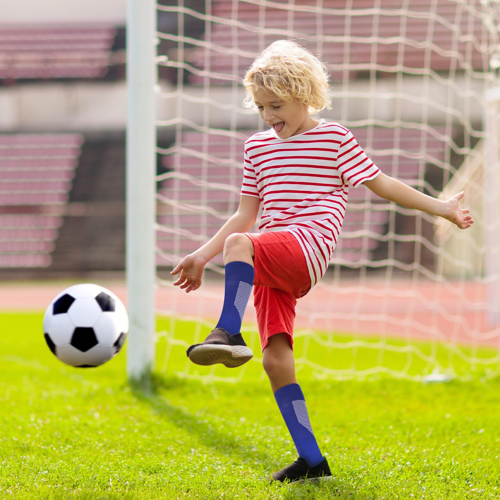 3 Paia Calzettoni Calcio Bambino, Calze Antiscivolo Unisex, Calze Calcio Bambino, Calzini Antiscivolo per Ragazzi e Ragazze, Calzettoni Calcio(Stile B)