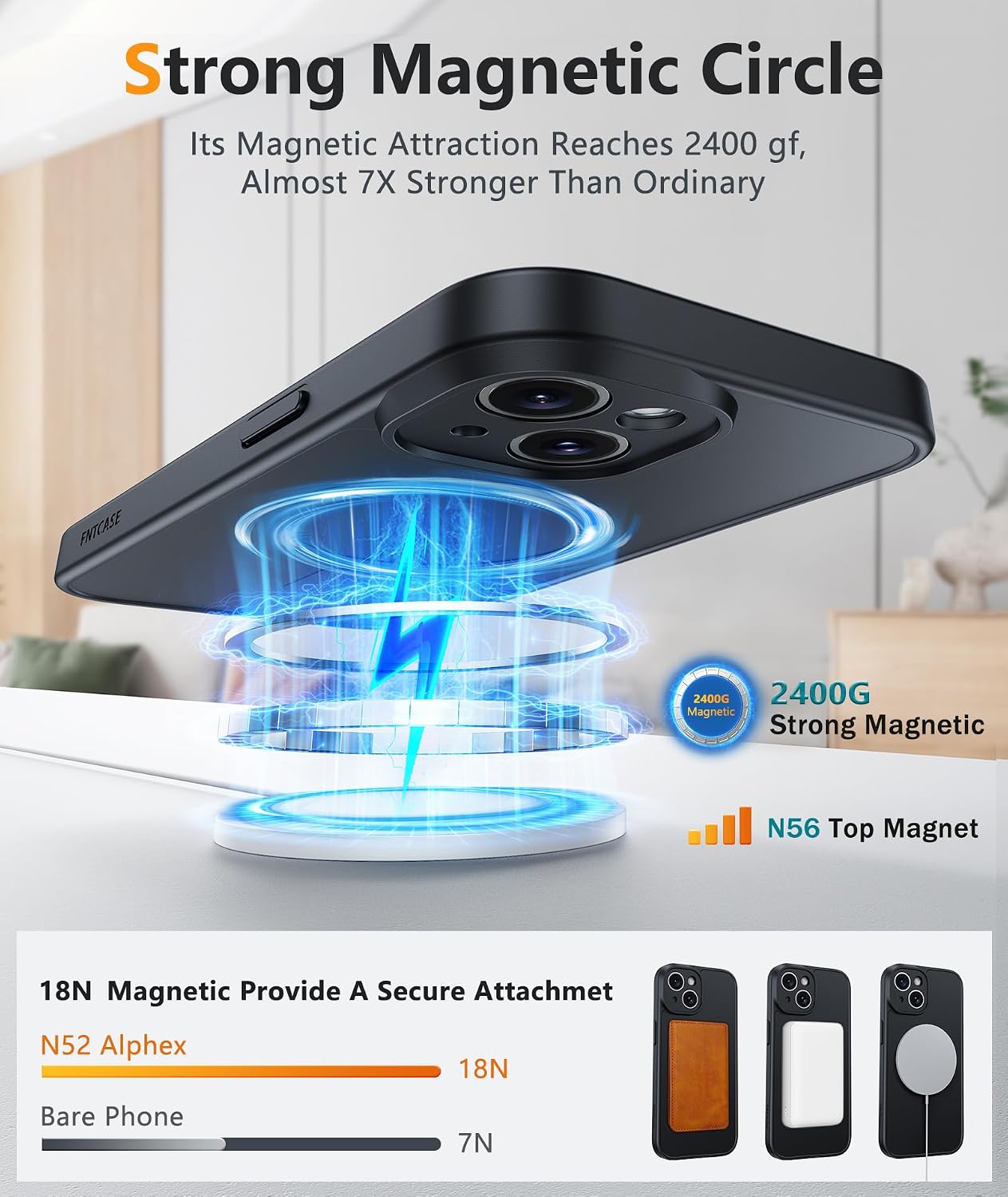 Condition photo showing New/Like New for fntcase for iphone 15 phone case: magnetic slim shockproof anti-scratch matte phone cover - full covered camera protection anti-slip drop proof silicone cellphone case (6.1 inch/black) for iphone 15 black