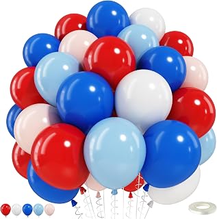 Red White and Blue Balloons 60pcs, 4th of July Patriotic Balloons Red Dark Light Blue White Balloon for Birthday Independence Fourth of July Memorial Veterans Day Baseball Nautical Party Decorations