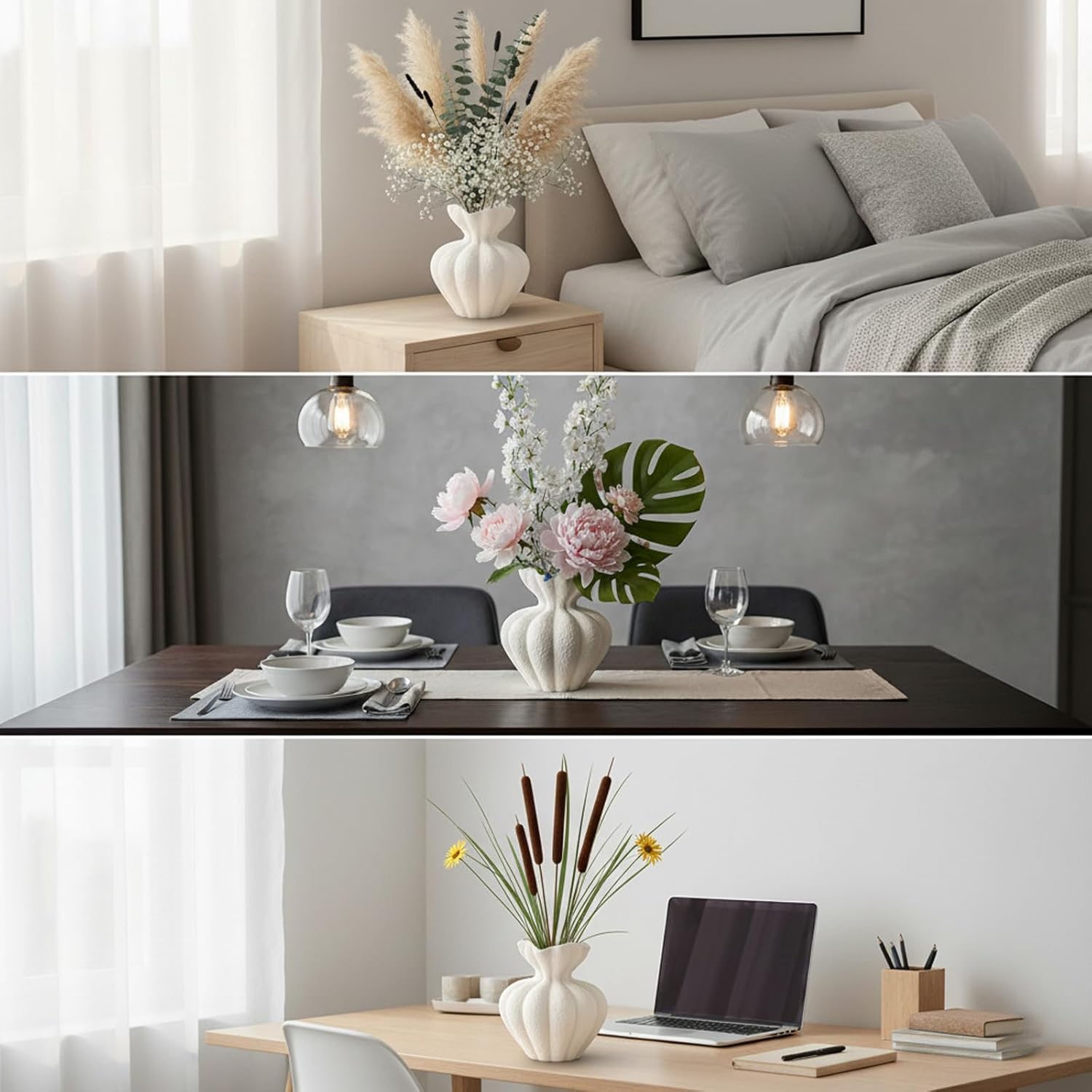 White Ceramic Vase, 6.8 Inch Modern Boho White Flower Vase for Home Decor, Unique Vase for Farmhouse Living Room Cabinet Table Centerpieces Wedding Decorations - Image 7