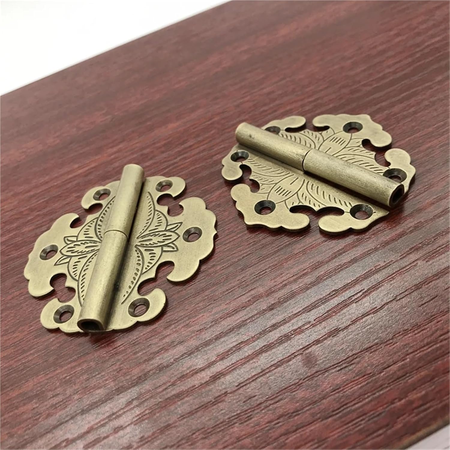 Engraved Hinge Wooden Jewelry Box Fittings Furniture Cabinet Brass Hinges 1Pcs(Bronze Left)