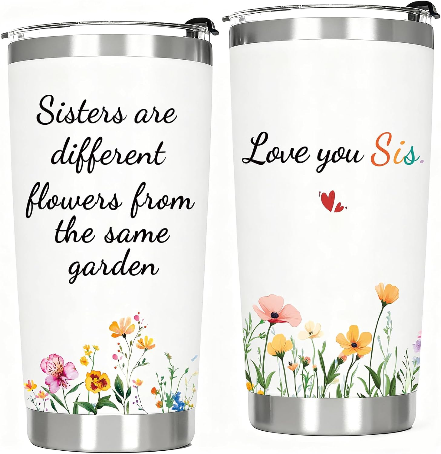 Gifts for Sister from Sisters Birthday Gifts – Love You Sis Presents, Insulated Stainless Steel Coffee Tumbler Cup 20 OZ White