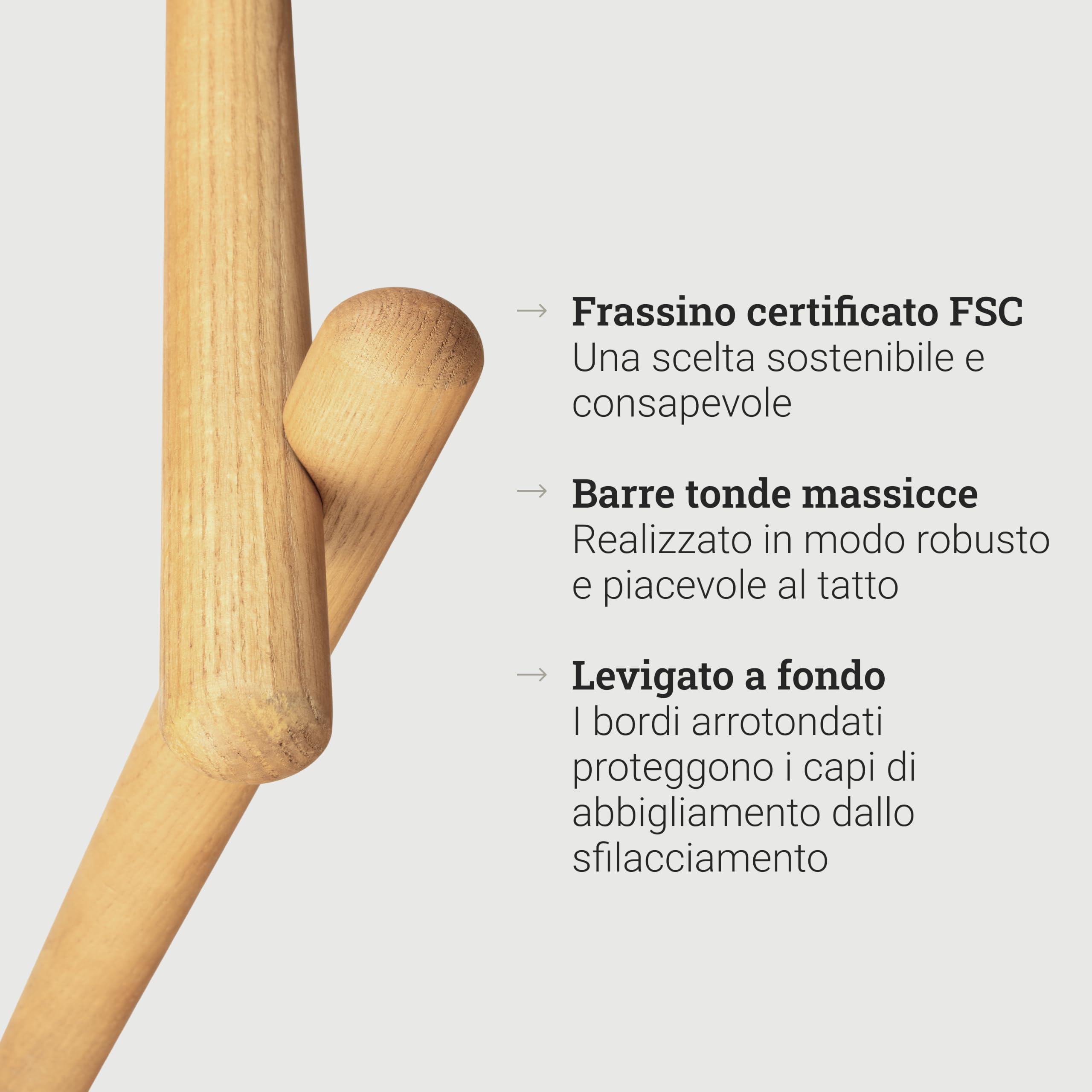 Natural Goods Berlin ASKA - 1 asta appendiabiti in legno di rovere, larghezza 60 cm, appendiabiti da soffitto, appendiabiti da soffitto, appendiabiti da corridoio, appendiabiti da soffitto, in legno