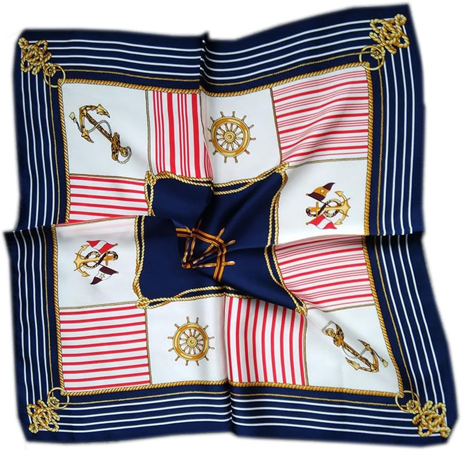 Modelshow Women Children Navy Wind Stipe Silk Small Square Scarf Scarves Handkerchief