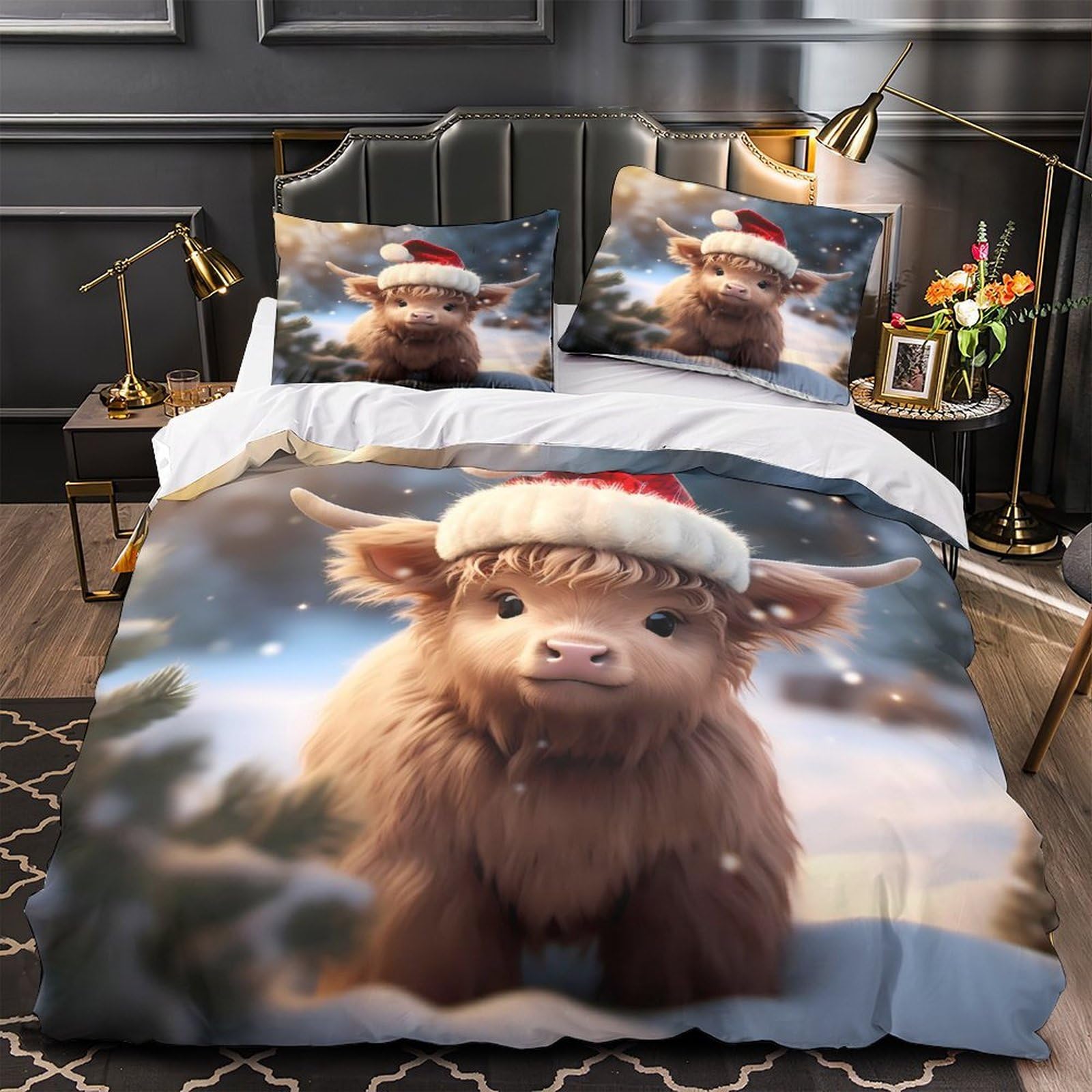 Housse de couette veau highland idée cadeau fille garçon 140x200