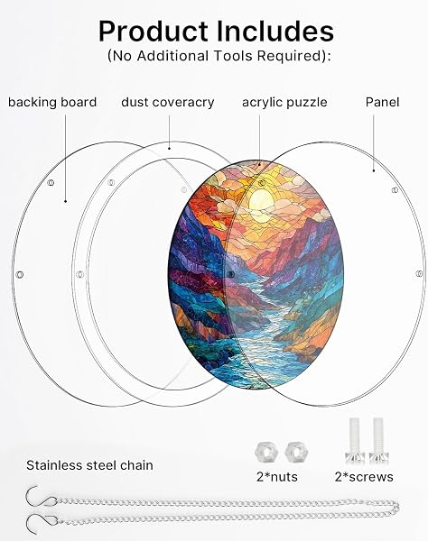 Acrylic Puzzle for Adult, Colorful Mountain Moon Sun Catchers Window Hanging Panel 83 Pieces Puzzle SunCatchers for Home Decor Birthday Women Men Mom 7.36 in - 4