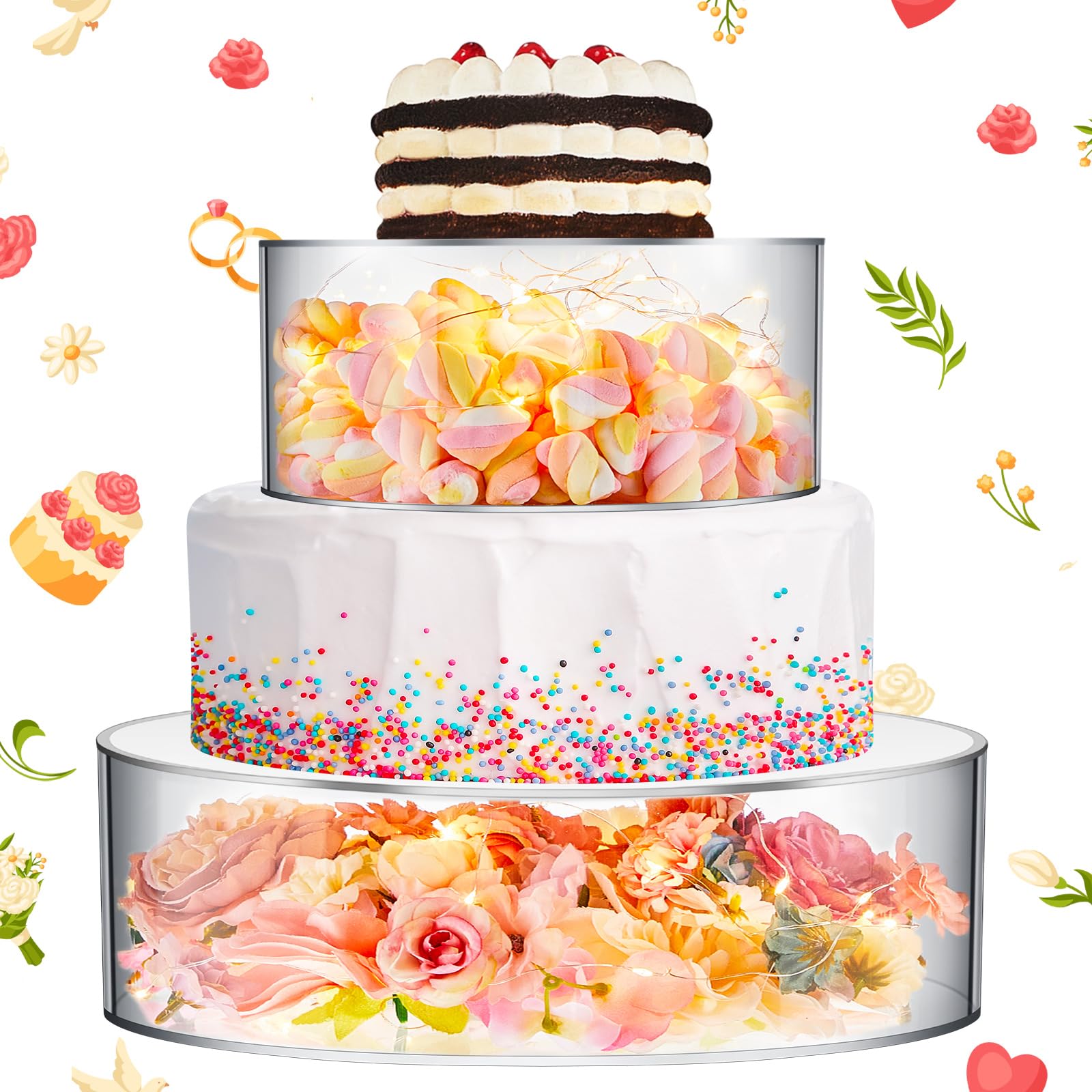 Sunnyray 2 Pcs Acrylic Cake Stands with LED Strings