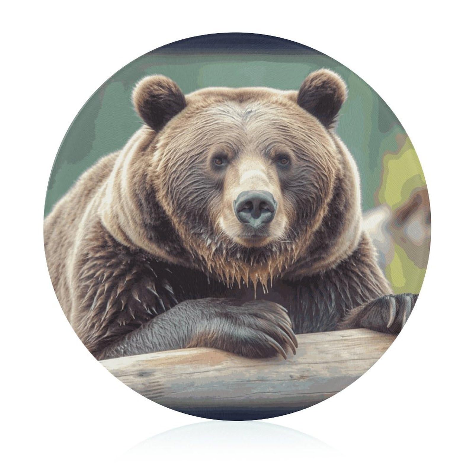 Planche à découper en verre ronde avec motif ours grizzly pour couper fruits et légumes de cuisine