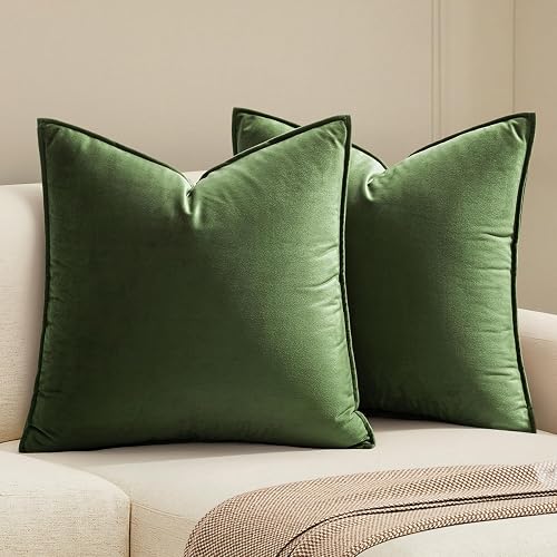 MIULEE Moss Green Decorative Velvet Throw Pillow Covers Soft Pillow