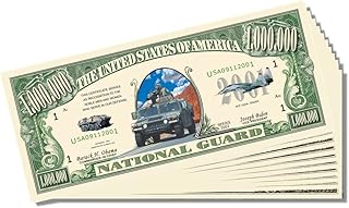 Military - National Guard Novelty Million Dollar Bill - 10 Count with Bonus Clear Protector & Christopher Columbus Bill