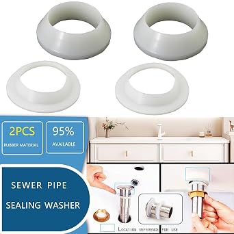2PCS Bathroom Sink Filter Sealing Ring, Bathroom Drain Pipe Flat Silicone Gasket, Basin Wastewater Pipe 2.2-inch Drainage Pipe Odor Collector Siphon, 56mm Inclined Sliding Joint Gasket