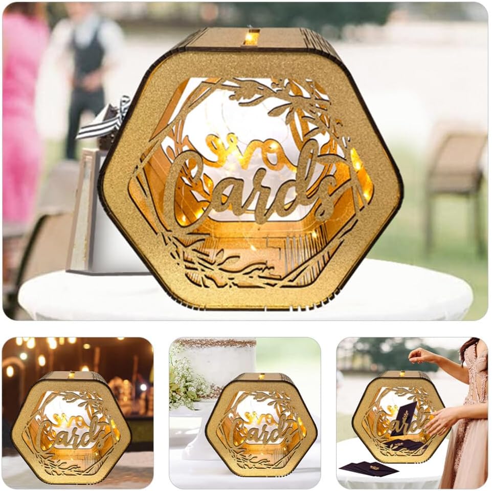 Gadpiparty Card Box Hollow Design Elegant Hexagonal Keepsake Box for Weddings Showers and Parties for Collecting Cards Envelopes and Notes Easy Assembly and Safe Wood Material