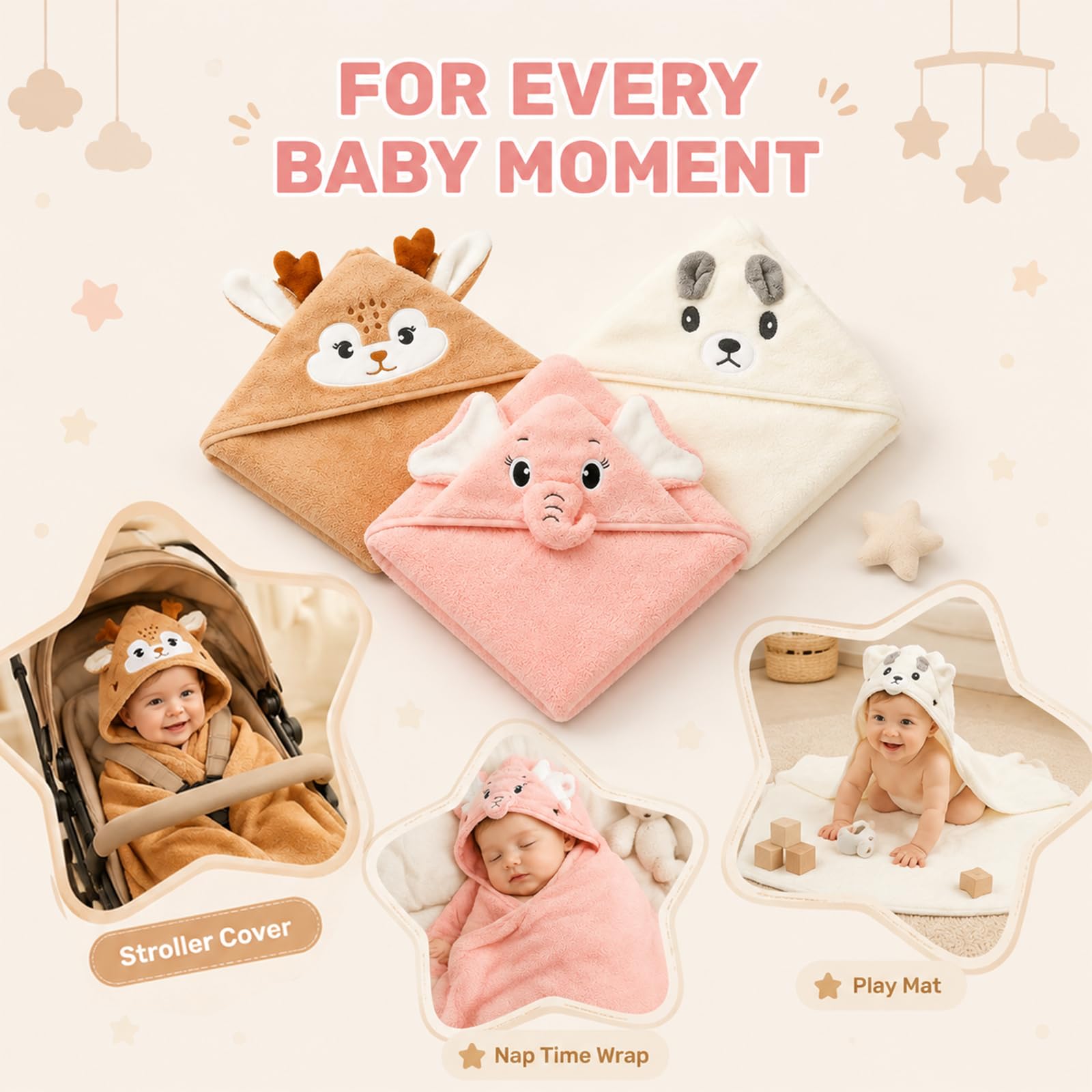 3 Pièces Serviettes À Capuche Bébé 80 X 80 Cm Serviettes Douces pour Tout-Petits Et Nouveaux-Nés
