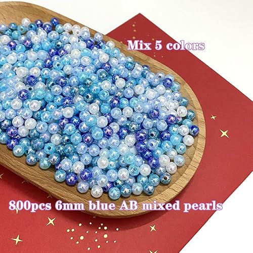 Miniatura 2 de 800 cuentas de perlas de 0.236 pulgadas (0.236 in) de colores AB, perlas redondas sueltas con agujeros para coser manualidades, hacer pulseras,