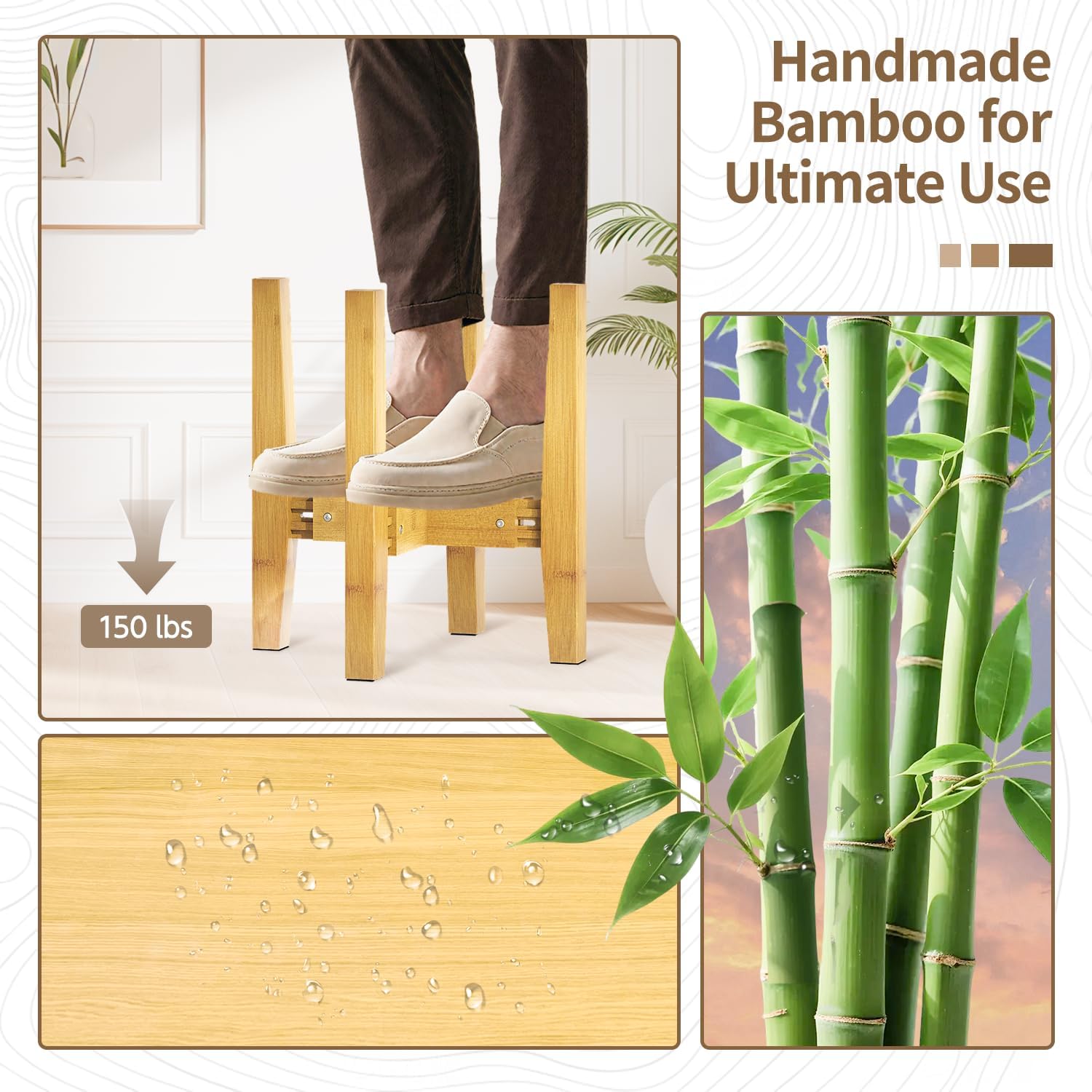 LASZOLA Bamboo Adjustable Plant Stand for Single Large Indoor Planters, Heavy Duty Floor Fern Holder Fits 8 to 12 Inch Pots, Mid Century Elevated Big Stool for Flower– Pot Not Included, Walnut, 1 Pack