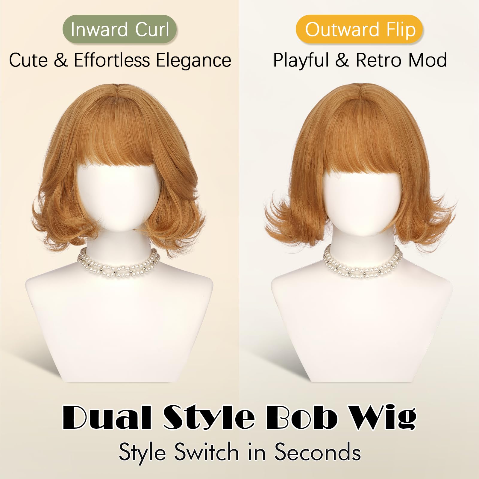 Sofeiyan Kurze Bob Perücke mit Pony, 30 cm Rotbraun Lockige Spitzen Synthetische Perücke für Damen, Hitzebeständige Faser Natürlich Aussehende Alltag Perücken
