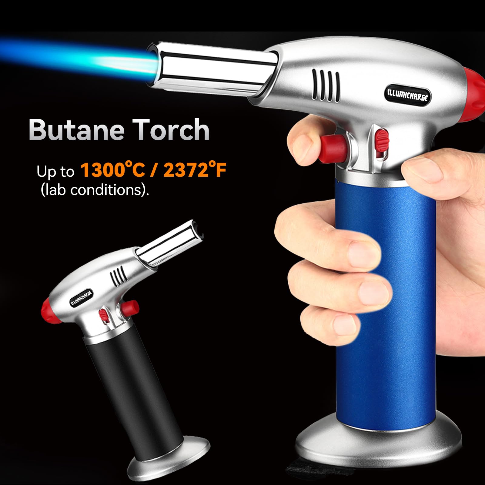Antorcha de butano para cocinar, linterna culinaria recargable para Creme Brulee, ideal para camping, funcionalidad de pistola de calor, butano no incluido, color negro