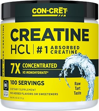 CON-CRET Creatine HCl Powder for Women and Men, Unflavored, 100 Servings | No Bloating or Water Retention, Muscle, Strength & Cognitive Support, USA Made, NSF Certified