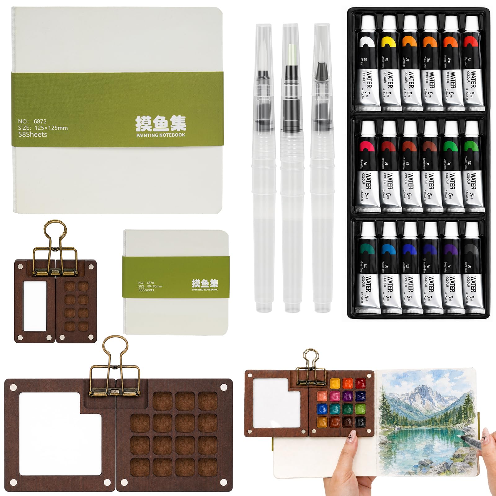 18 Color Mini Watercolour Paint Kit,Pocket Artist Watercolour Travel Set