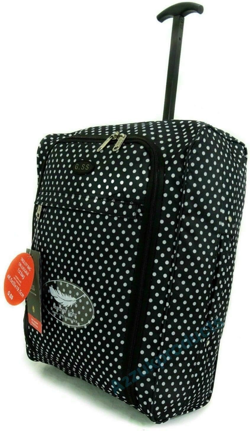 Lightweight Hand Luggage Wheeled Travel Holdall Suitcase Trolley Cabin Approved (Black with Pink Circles)