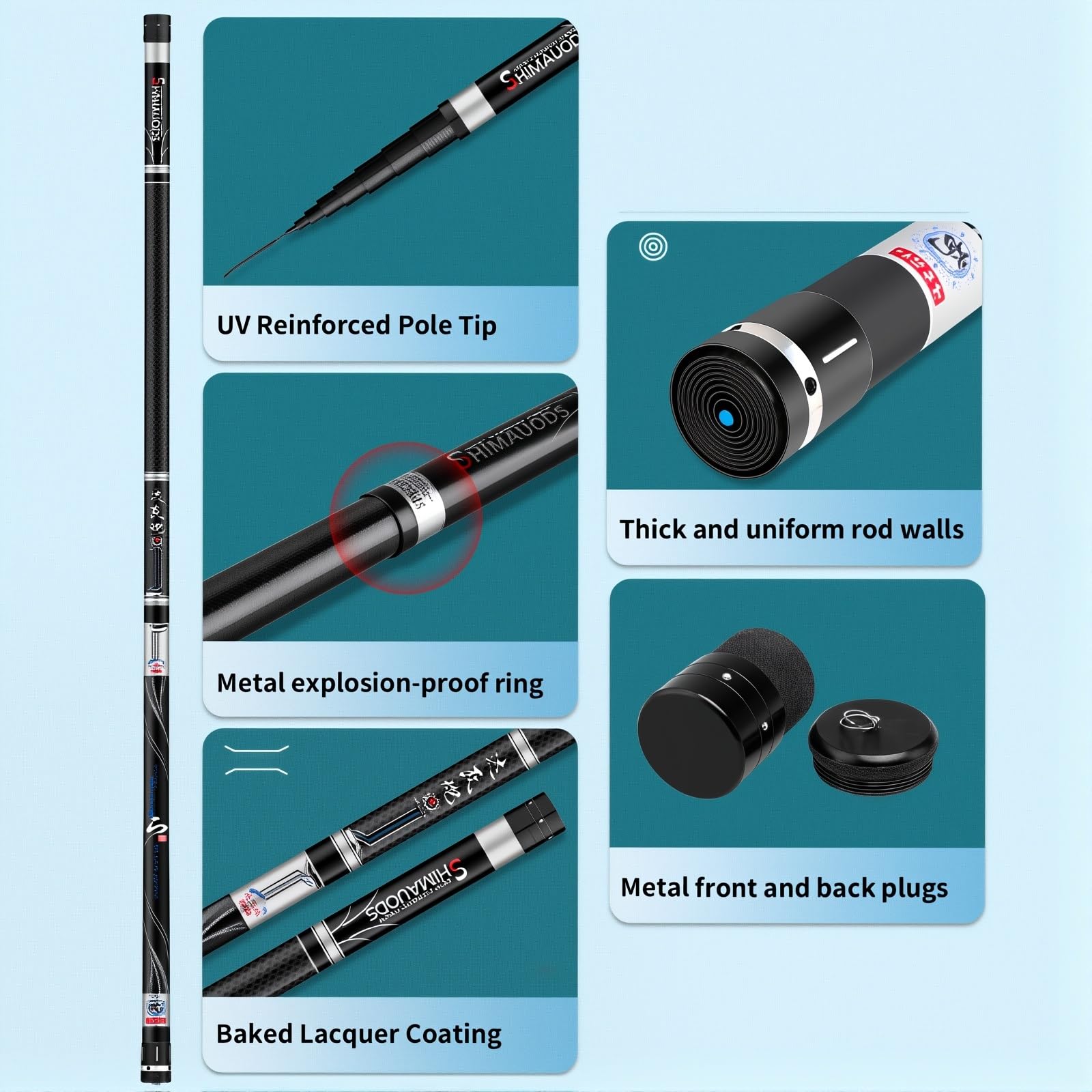 TUJISEK Canne A Peche Telescopique en Fibre De Carbone Ultra-LéGer Et Ultra-Dur 8M-15M Canne A Peche Au Coup Canne à PêChe Chinoise Convient Aux Lacs RéServoirs RivièRes Ruisseaux(8m)