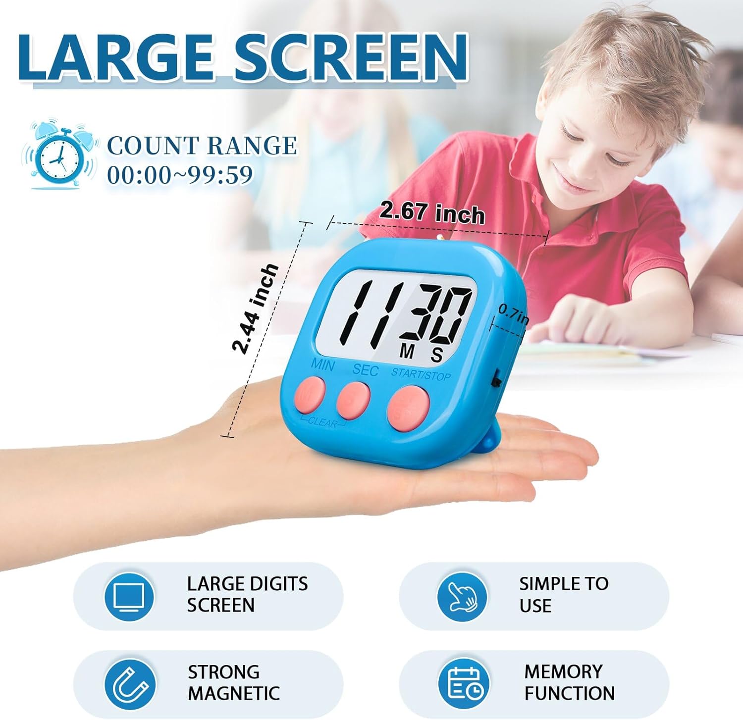 12 Pack Multi-Function Digital Timers, Magnetic Large LCD Display Loud Alarm Countdown Timers, Extensively Use in Classroom, Break Time, Gym, Meeting, Cooking