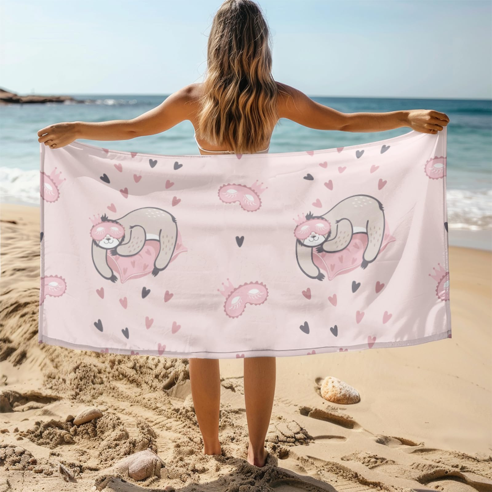 Drap de Plage XXL 200X200 Animaux Dessins Animés Rose Serviettes de Plage en Microfibre,Serviette Piscine Extra Large sans Sable pour Adultes Séchage Rapide
