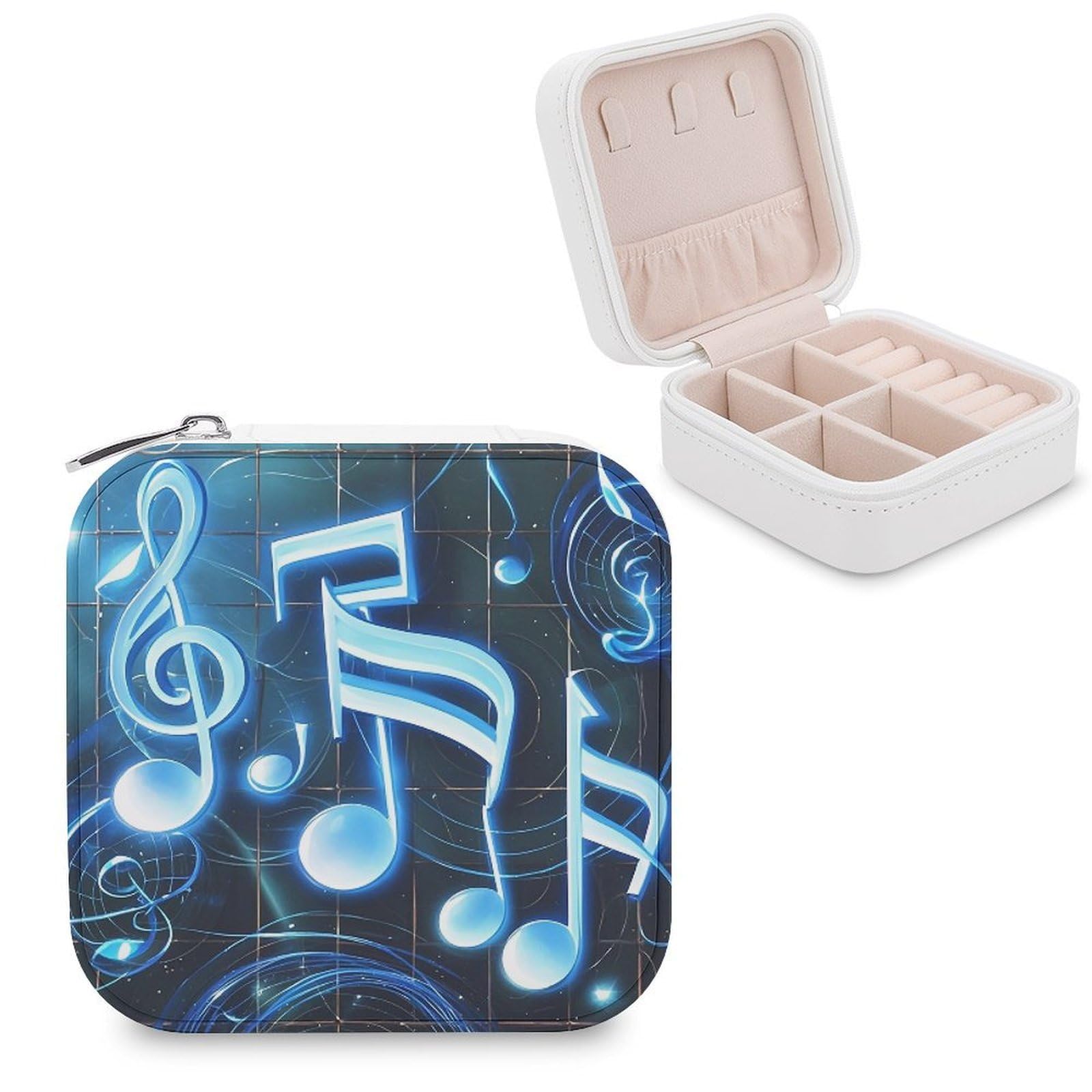 LZQPOEAS Blue Musical Notes Jewelry Box Mini Jewelry Travel Case Trendy Stuff Ring Box Custom PU Leather Jewelry Boxes Portable Jewelry Case Earring Storage Organizer for Girls Women