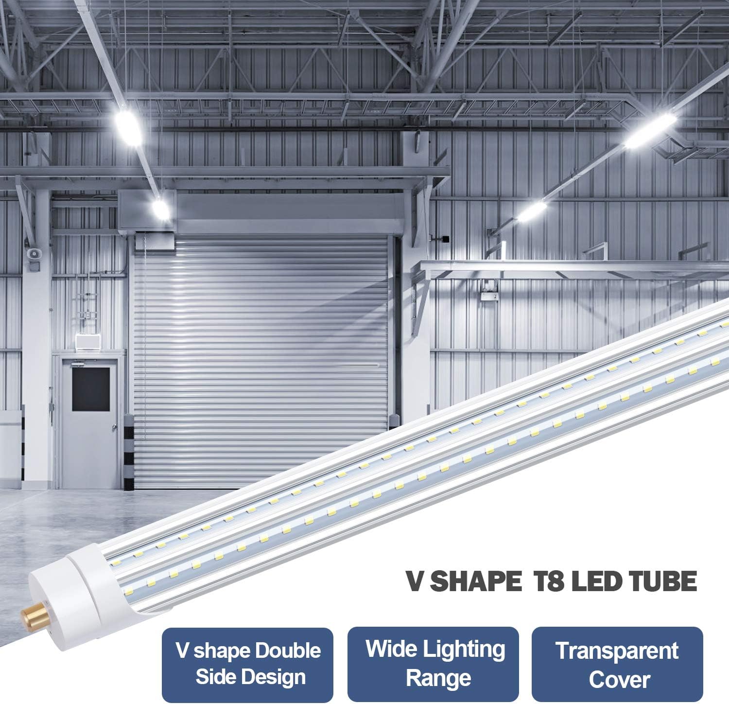 8FT LED Bulbs, 90W 6000K T8 T12 LED Tube Lights, FA8 Single Pin V Shaped LED Shop Lights, 270 Degree Angle, Replace Fluorescent Light Tubes,Ballast Bypass(6Pack)