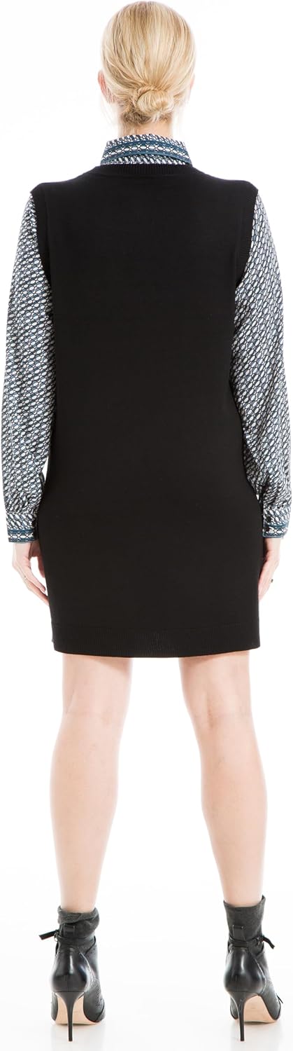 Max Studio Womens Women's Twofer Sleeveless V Neck Knit Sweater Dress with Button Down Blouse - Image 3