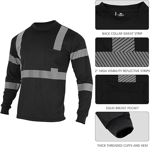 Miniatura 3 de VENDACE Camisetas de seguridad reflectantes de alta visibilidad, paquete de 3 camisetas de trabajo de manga larga Hi Vis para hombres (negro, XL)