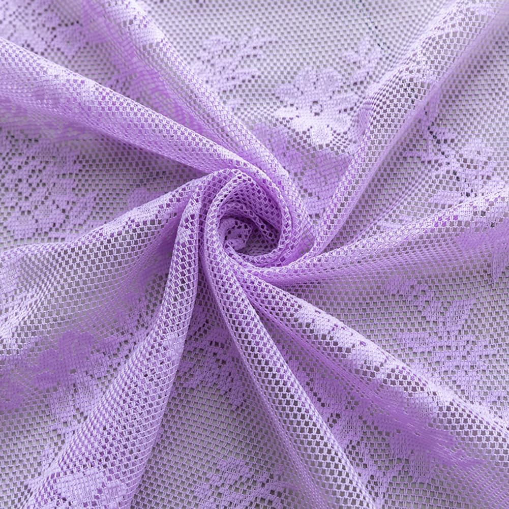 Purple Lace Sheer Curtains, Waterfall Scalloped Valances for Windows, Vintage Floral Embroidered Semi Sheer Rod Pocket Valance/Swags for Bedroom/Living Room/Kitchen/Basement (Purple,39"x41")