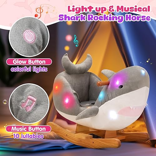 Miniatura 10 de Glow Guards Juego de 2 caballos mecedores de unicornio musical con luces y juguetes de unicornio arcoíris, silla de madera, regalos para niños